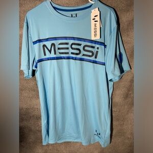 Messi Mens Blue Short Sleeve Breathable Polyester Athletic Jersey Top Size Large